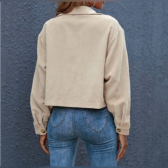 🌸APRICOT COLOR Cropped Corduroy Jacket Shacket - Picture 2 of 3